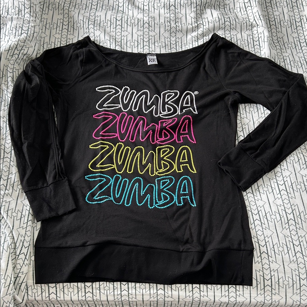 🔥ZUMBA Vintage Women's Black Long Sleeve T-Shirt with Multicolor Graphic